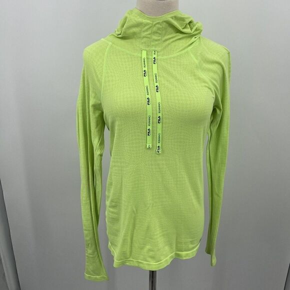 Fila Womans running hooded shirt Large Neon Green Stretchy thumb holes BoxI - Picture 1 of 7